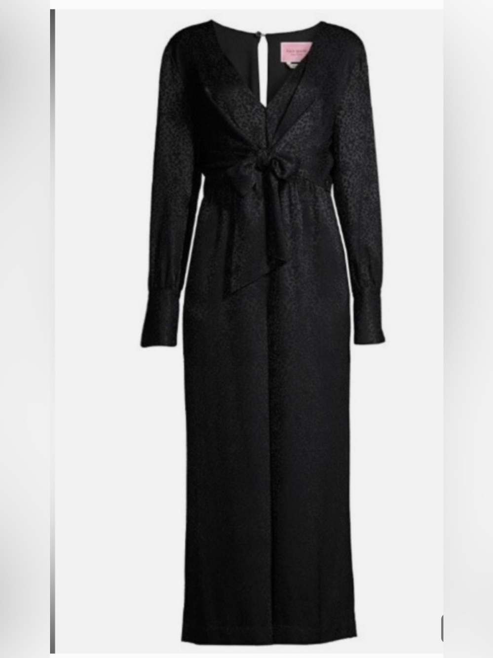 NWT kate spade Black Cropped Jumpsuit with Tie Waist tonal leopard pattern